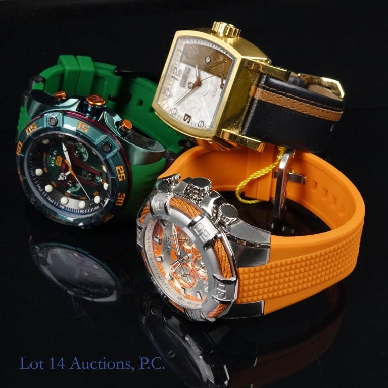 Invicta Star Wars Watches (3): Three new or very lightly used watched from Invicta themed around the Star Wars franchise. The first is Chewbacca themed, model no. 27171, ltd ed 0409/1977. The second is Boba Fett themed, model no. 2