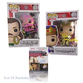 WWE Jerry Lawler Jake Roberts Signed Funko Pops, JSA