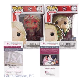 WWE Ric Flair Charlotte Flair Signed Funko Pops, JSA