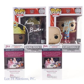 WWE Kurt Angle King Booker Signed Funko Pops, JSA