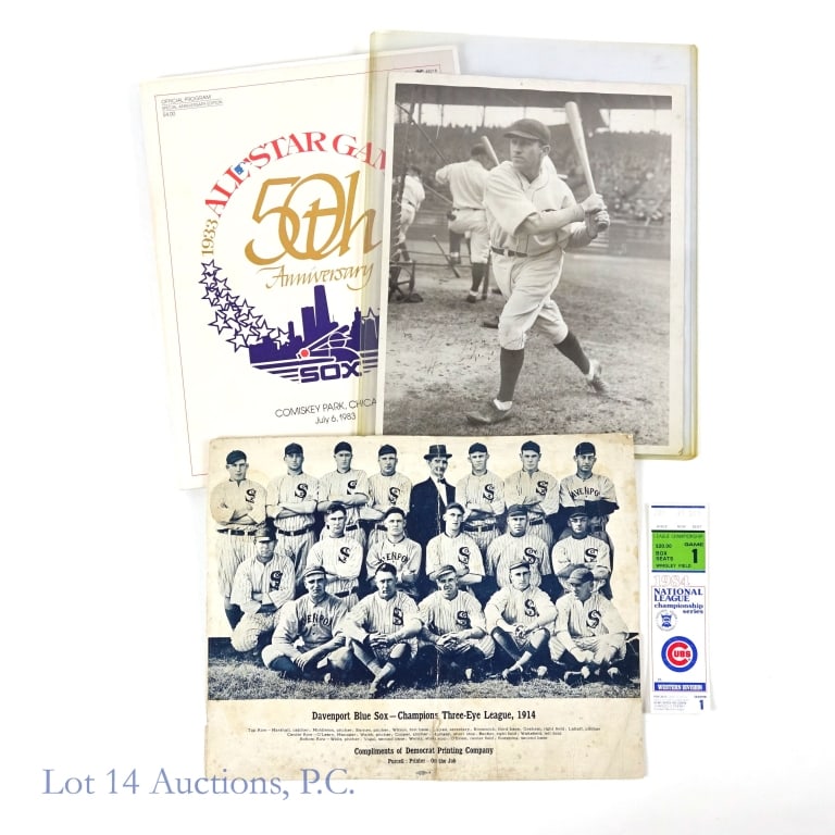 1983 All-Star Game Program, Ticket Stubs More: 1983 All-Star Game program (Comiskey Park 50th anniversary game). Some light wear and staining. Stapled to the first page are two ticket stubs to that All-Star Game (some creases and bending). Include