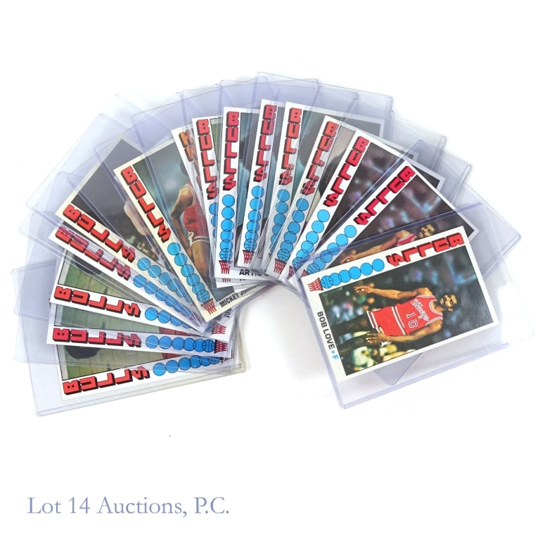 1976-77 Topps Basketball Cards (17): There are a lot of duplicate cards in this group of 17. Players included are: Artic Gilmore (4), Jack Marin, Bob Love (3), Mickey Johnson, Tom Boerwinkle, Jerry Sloan (2), Phil Jackson, and Norm Van L