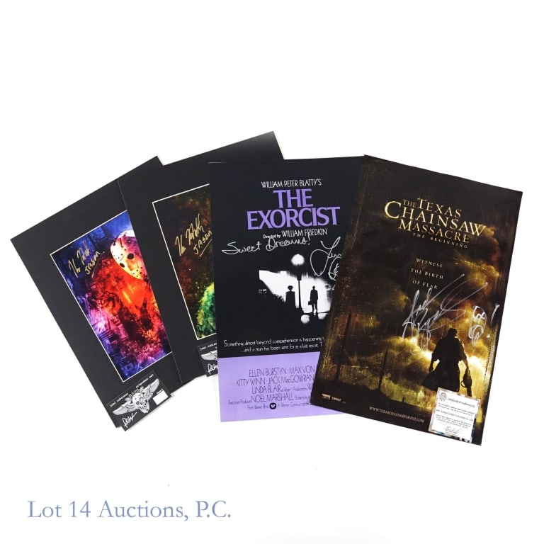 Horror Film Mini-Posters - Autographed (4): Four (4) mini-posters - all autographed. "The Exorcist" mini-poster (11" x 17") signed by Linda Blair (inscribed "Sweet dreams!"). Schwartz Sports COA (# A0246487). We have confirmed this number at th