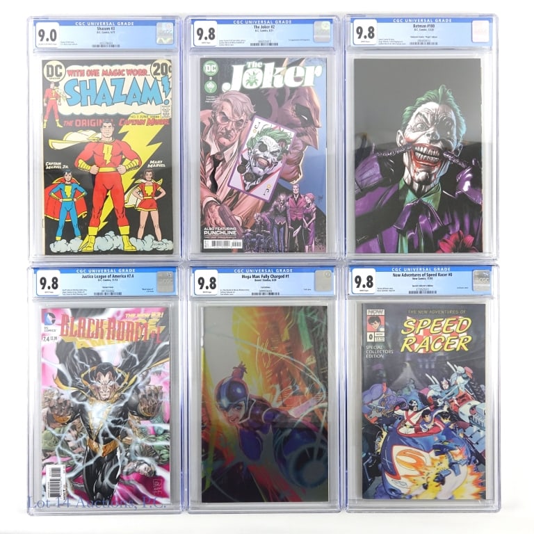 CGC Graded Comics, Joker, Shazam! etc. DC(6): CGC Graded Comics, Joker, Shazam! etc. DC(6). A group of CGC graded comic books mainly from DC. Shazam! #3 (6/73)m CGC 9.0. Batman #100 (12/20), Unknown Comics Virgin edition, CGC 9.8. The Joker #2 (6