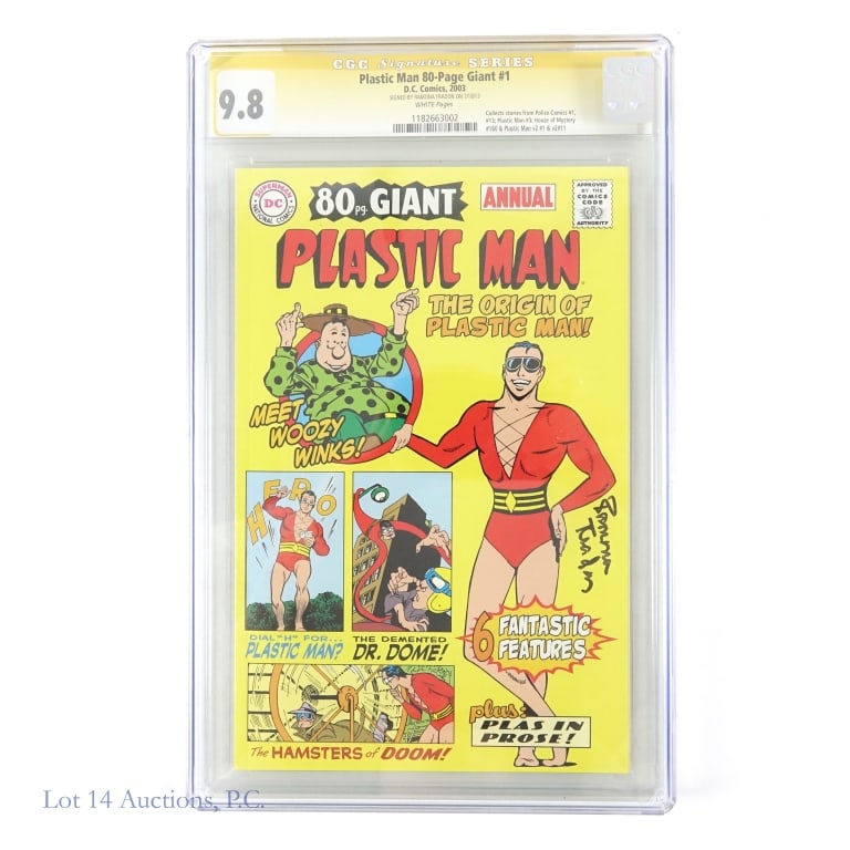 Plastic Man 80 pg. Giant #1, Signed, CGC 9.8, DC: Plastic Man 80 pg. Giant #1, Signed, CGC 9.8, DC. Plastic man 80-Page Giant #1 (2003), Signed by Ramona Fradon (7/18/13), CGC 9.8. Item well maintained with minimal to no wear and tear. See photos for