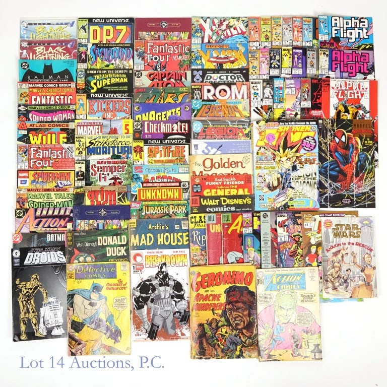 Comic Books, Batman, Geronimo & Others (+60): Comic Books, Batman, Geronimo & Others (+60). Collection of comic books spanning multiple decades. Includes: Detective Comics #292, Action Comics #280, Geronimo #3, Breakdown #1 (graham crackers comic