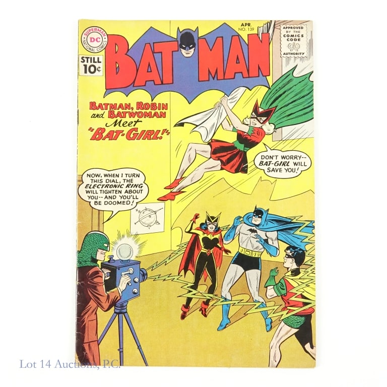Batman #139, First app. Bat-Girl, Key Issue DC: Batman #139, First appearance of Bat-Girl, Key Issu. DC Silver Age, Key Issue comic book Batman #139 which features the first appearance of Bat-Girl, Betty Kane. No staple rust detected. Stress lines 