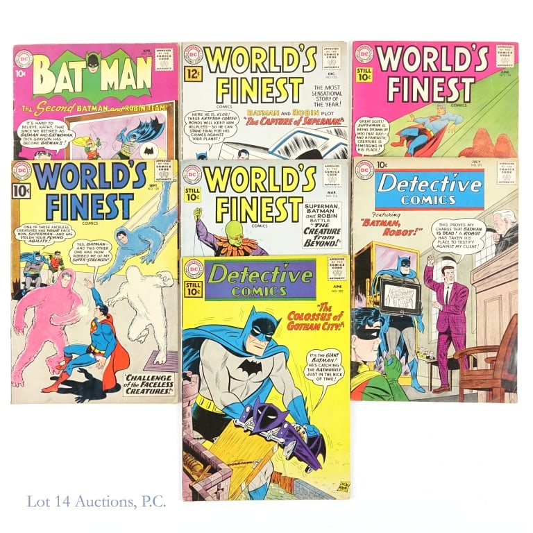 Batman, Detective & More Comics, Key Issue, DC (7): Batman, Detective & Worlds Finest Comics, Key Issue, DC (7). Seven (7) Silver Age comic books from DC publishing including a Key Issue. Issues included: Batman #131; Detective Comics #281, 292; Worlds