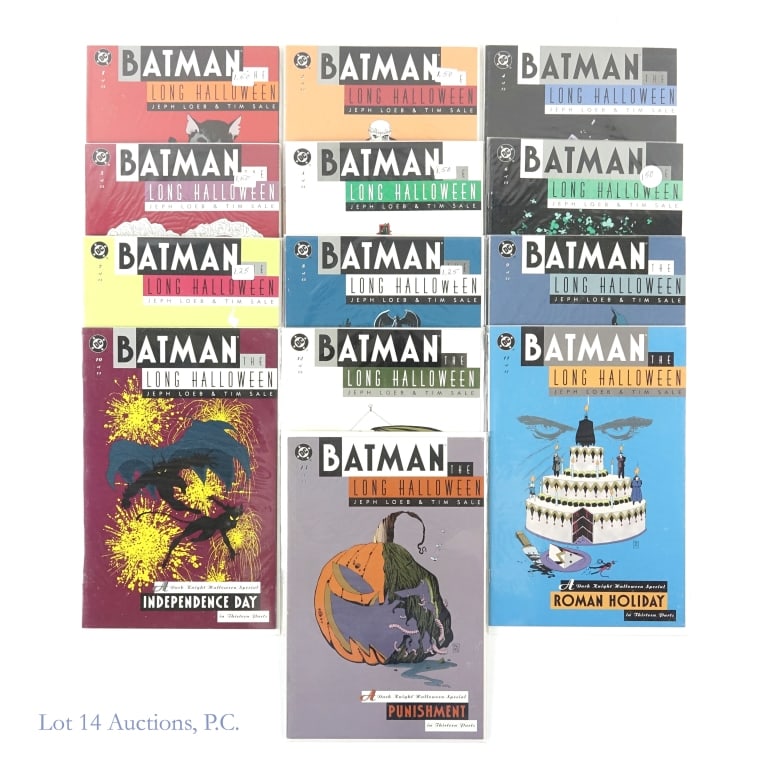 Batman The Long Halloween, Full Run, Key DC (13): Batman The Long Halloween, Complete Run, Key DC (13). Complete run of Batman, The Long Halloween (#1-13), all issues are Key Issues. Some Key Issues of note: #1 - First appearance of Alberto Falcone; 