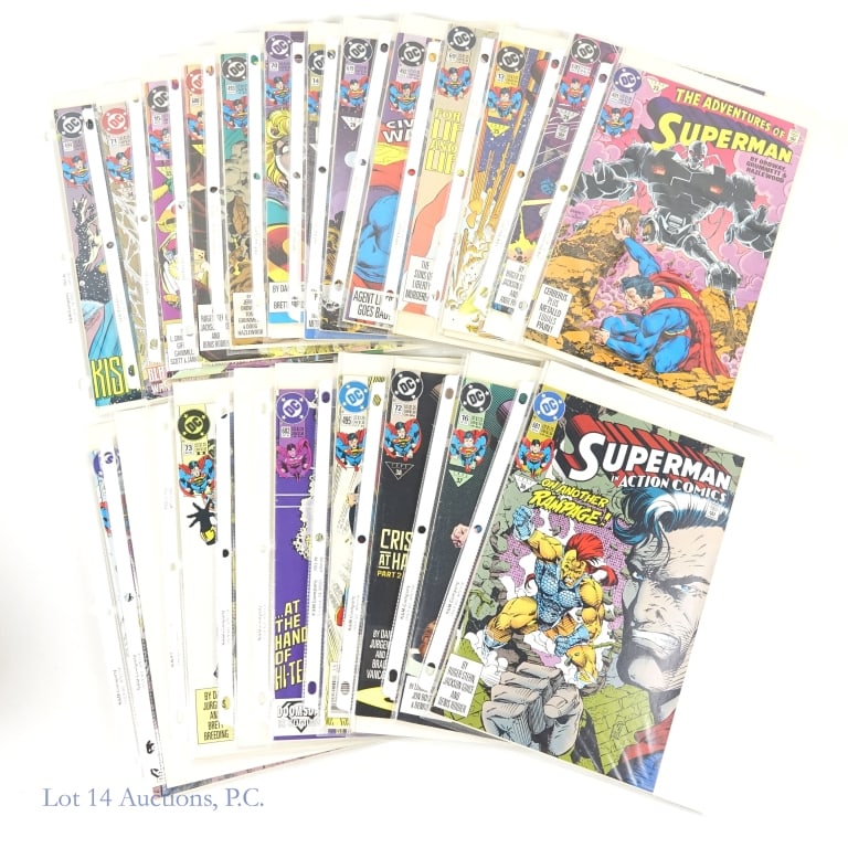Superman Comics, Death of Superman, DC (+90): Superman Comics, Death of Superman, DC (+90). Collection of over 70 Superman comic books and memorabilia of various titles before, during and after the "Death of Superman" timeline. Includes Superman 