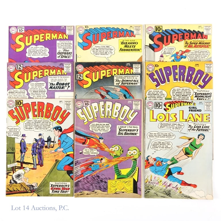 Superman & Superboy Comics, Key Issue, DC (9): Superman & Superboy Comics, Key Issue, DC (9). Nine (9) Silver Age comic books from DC publishing including a Key Issue. Items included: Superman #143, 144, 148, 152, 155; Superboy #65, 89, 91; Superm