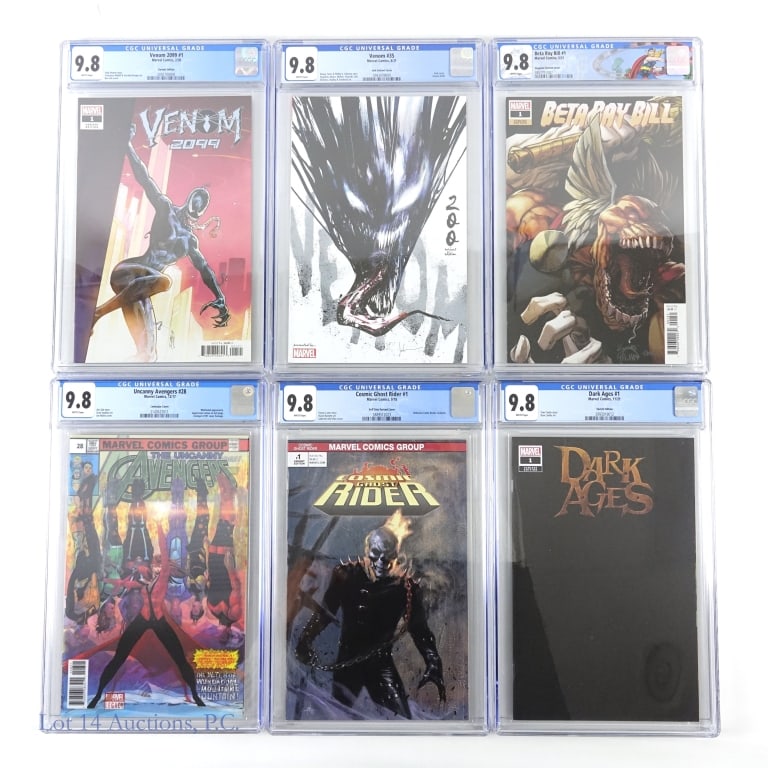 Graded Comics, CGC 9.8's, MARVEL (6): Graded Comics, CGC 9.8's, MARVEL (6). A group of Marvel comic books, all CGC graded as 9.8. Venom 2099 #1, Variant. Venom #35 (8/21), Jock Variant. Beta Ray Bill #1, Stegman Variant cover. Uncanny Ave