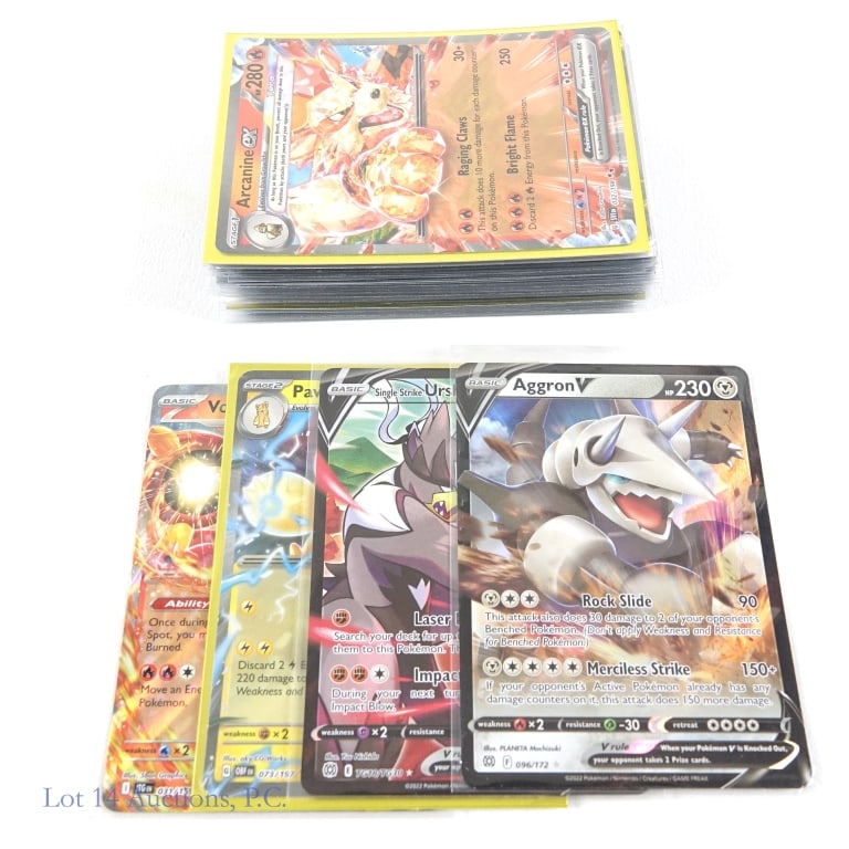 Pokemon Holograph Cards (51): Lot of 51 Holograph Pokemon cards. Includes mostly EX and V cards. Each card is in a plastic sleeve and all cards show no signs of use/wear. See photos for more details.