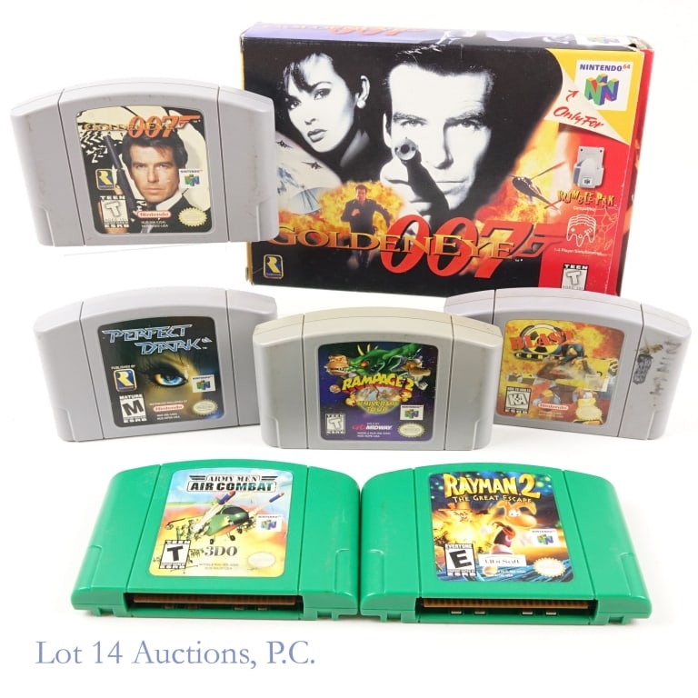 Nintendo N64 Games (6): 6 Nintendo N64 games: "Golden Eye 007" (in original box); "Army Men Air Combat"; "Rayman 2The Great Escape"; "Blast Corps"; "Rampage 2 Universal Tour" and "Perfect Dark"