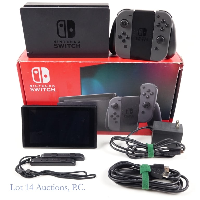 Nintendo Switch Console: Nintendo Switch Console. (Tested and working). Model No. HAC-001. SN: XKW10049911113. Includes: 2 controllers, joycon comfort grip controller, charger, HDMI cable, charging dock, and manual. All items
