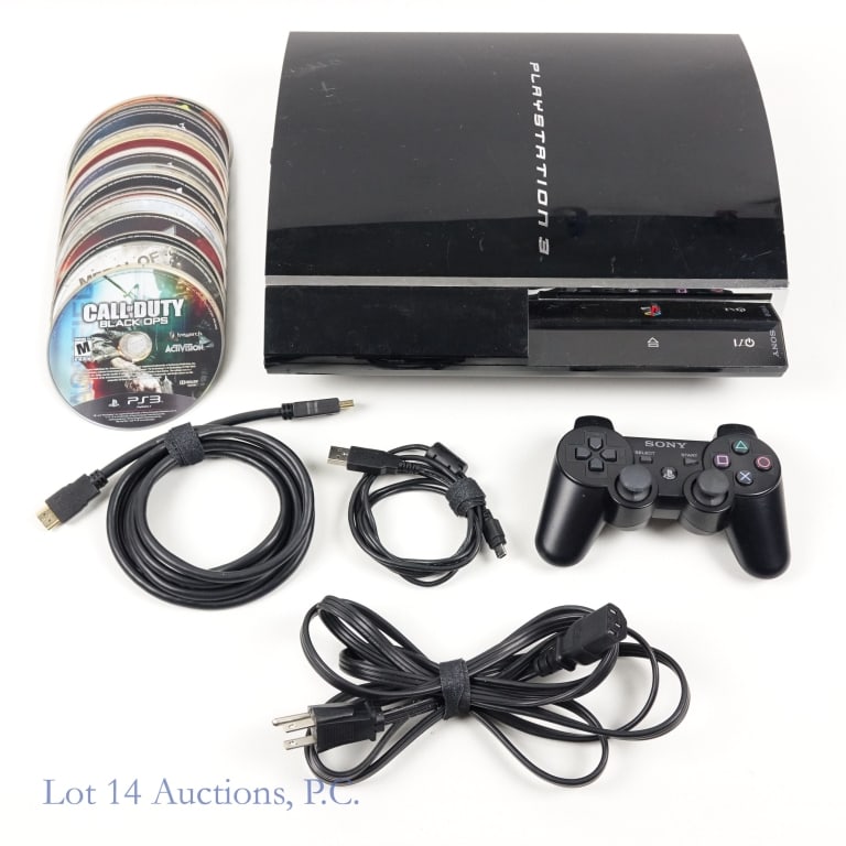 PlayStation 3 Console - Backwards Compatible - & Games (22): PlayStation 3 Console (Tested and working) & 22 Games. Model No. CECHE-01. SN: CE922743283. Includes: AC cable, 1 controller, and HDMI cable. 80 GB. This console is backwards compatible - plays PS1, P