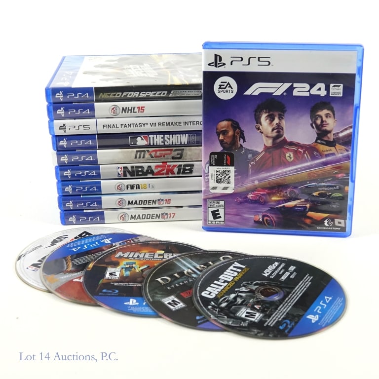 Sony PlayStation 4 & 5 PS4 & PS5 Games (15): 14 Sony PlayStation 4 PS4 games: Call Of Duty Advanced Warfare (in paper sleeve); Diablo Eternal Collection (in paper sleeve); Minecraft (in paper sleeve); Just Cause 3 (in paper sleeve); NBA 2K19 (in