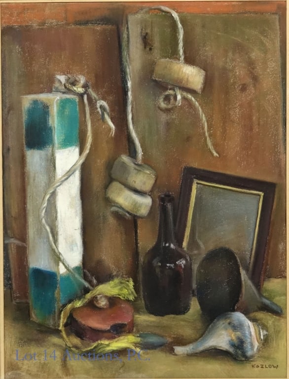 Sigmund Kozlow Original Pastel "Green + White": Large pastel piece by artist Sigmund Kozlow titled "Green + White". It is signed "Kozlow" in the bottom right. The piece is approximately 18.25" x 24.25", the frame is approximately 25.5" x 31.5".