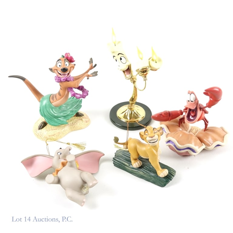Walt Disney Classic Collectibles Sculptures (5): 5 Walt Disney Classics Collectibles Sculptures. All come with original box and Certificates of Authenticity. Includes: "Vive L'Amour" Lumiere from Beauty and the Beast. Label on box reads "11K 411810"