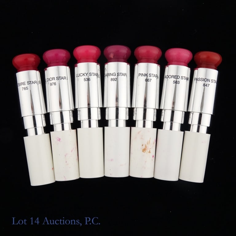 Dior Addict Stellar Halo Shine Various Shades (7): Seven tubes of Dior Addict Stellar Halo Shine lipstick in the following shades: 847, 563, 536, 892, 765, 667, 976. These are brand new and unopened tester containers. Some appear slightly damaged from