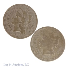 1867 & 1868 USA Nickel Three-Cent Coins (2)