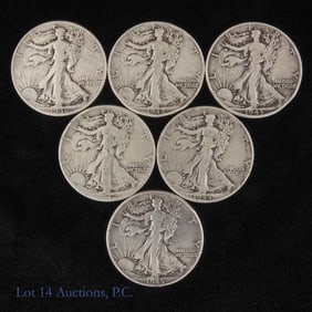1942-1946 USA W/L 90%-Silver Half Dollars (6)