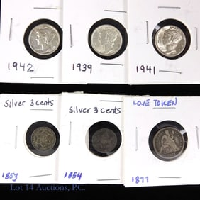 1853 - 1942 Various USA 90%-Silver Coins (6)
