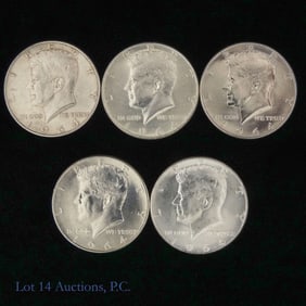 1964 USA Kennedy 90%-Silv Half Dollars MOST BU (5)