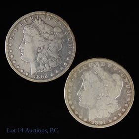 1891-CC & 1892-CC USA Silver Morgan Dollars (2)