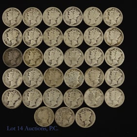 1910s-1920s USA Silver Barber & Mercury Dimes (33)