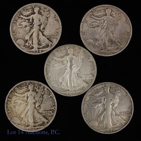 1934-1941 USA W/L 90%-Silver Half Dollars (5)