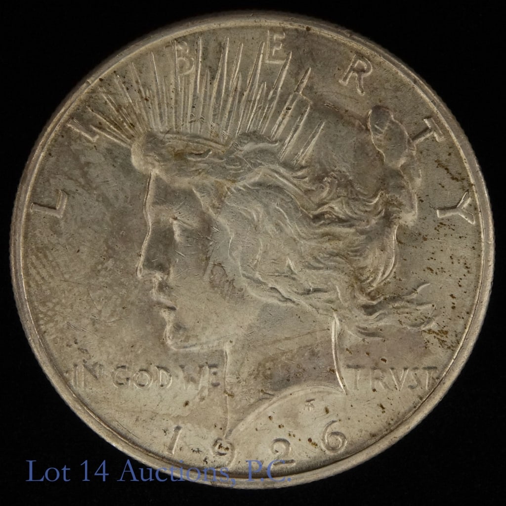 1926-S USA Silver Peace Dollar (*MS-60): 1926-S United States silver peace dollar (San Francisco Mint). Designer Anthony de Francisci. *Per consigner, grades MS-60. Metal is 90% silver, weighs 26.73 grams and diameter 38.1 mm. Mintage is 6,9