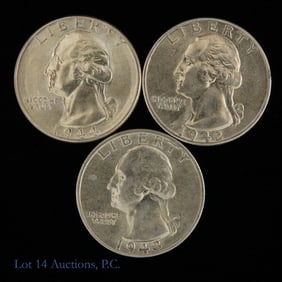 1942, 1943s & 1944 USA Silver Washington 25c (3)