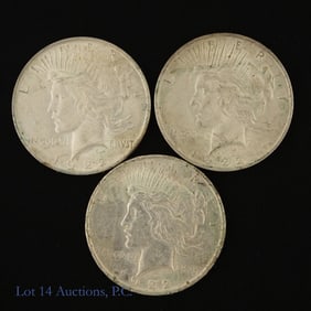 1922 (P) USA 90%-Silver Peace Dollars (3)