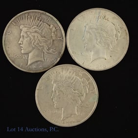 1922 & 1923 USA 90%-Silver Peace Dollars (3)