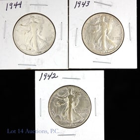 1942 - '44 USA 90%-Silver W/L 50c (3)
