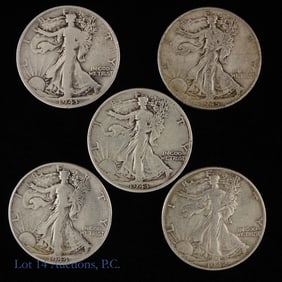1942-1945 USA W/L 90%-Silver Half Dollars (5)