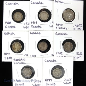 1840 - 1920 Canada & Great Britain Silver Coins, 8