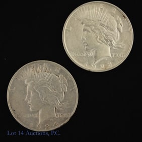 1923d & 1934d USA 90%-Silver Peace $1 (2)