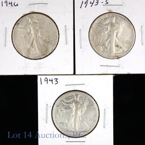 1943 - '46 USA 90%-Silver W/L 50c (3)