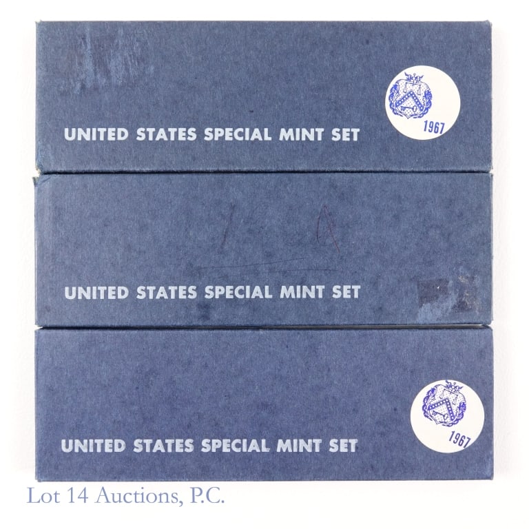 1967 (S) USA Silver Special Mint Sets (3): Three (3) United States 1967 (S) 40%-silver 5-coin special mint sets (San Francisco Mint) in OGP. Per consigner, both sets feature proof like coins and were struck in years when no proof sets were mad