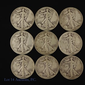 1936 - 1944 USA 90%-Silver W/L 50c (9)
