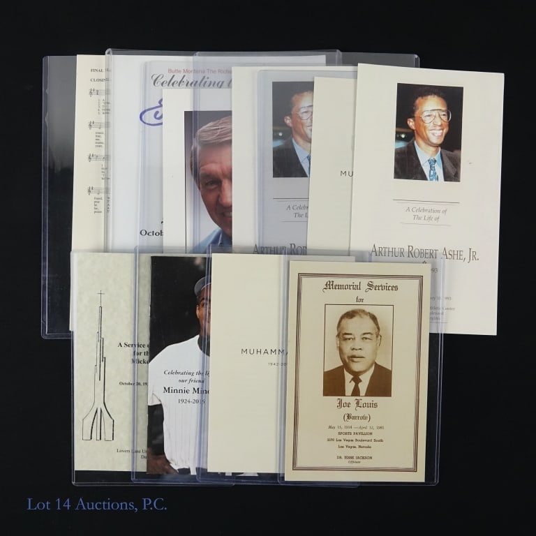 Funeral Programs For HOF Athletes, Evel Knievel 10: This is an interesting lot of funeral Programs for various athletes. Among the treasures you will find a Memorial Prayer Service for Joe DiMaggio, a Memorial program for Johnny Unitas, Celebrating the