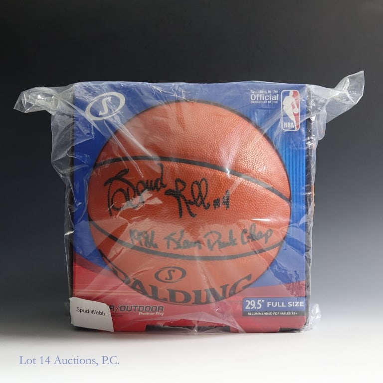 Spud Webb Signed Spalding Basketball COA: Spud Webb signed Spalding Game Series replica NBA basketball. Inscription: 1986 Slam Dunk Champ. Schwartz COA A243051.