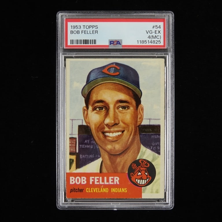 1953 Topps Bob Feller Baseball Card (PSA 4): 1953 Topps baseball card #54 Bob Feller. Graded by PSA as VG-EX 4 (Miscut). PSA #118514825. We have verified this number at PSA's website, but you are strongly encouraged to verify certification befor