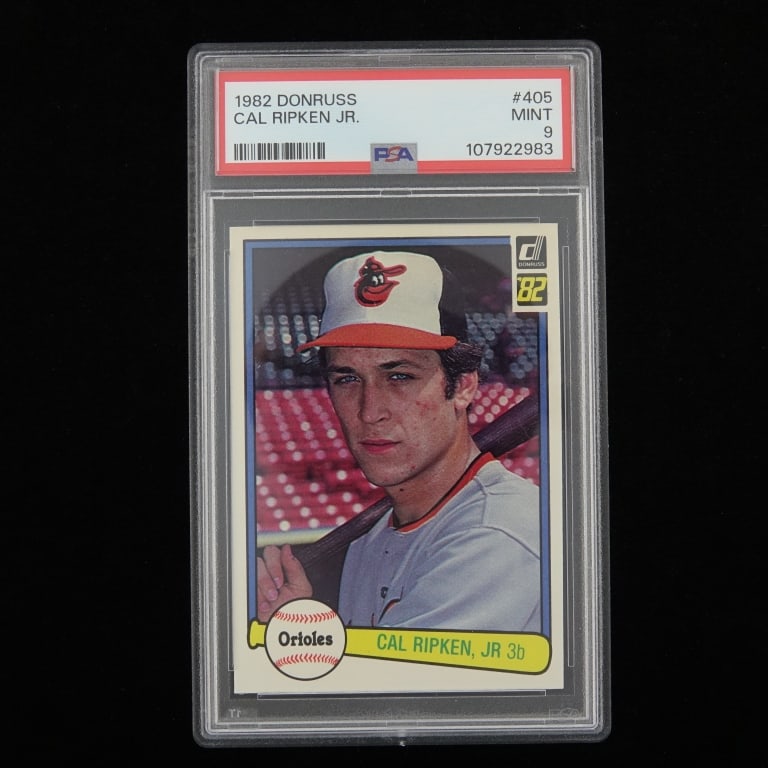1982 Donruss Cal Ripken Jr Baseball Card (PSA 9): 1982 Donruss baseball card #405 Cal Ripken, Jr. - rookie card. Graded by PSA as Mint 9. PSA #107922983. We have verified this number at PSA's website, but you are strongly encouraged to verify certifi