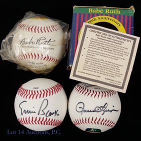 Fingers Banks Signed Baseballs + Ruth 100th Ball
