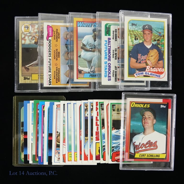 Baseball Cards (24 - 82 Ripken Rose Thomas More): Twenty-four (24) baseball cards. Condition varies. Highlights include: 1982 Topps #21 Baltimore Orioles Future Stars (Cal Ripken. Jr. rookie card) *** 1990 Topps #414 Frank Thomas #1 Draft Pick rookie