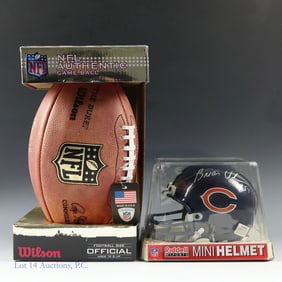 Brian Urlacher Signed Wilson Football, Mini Helmet