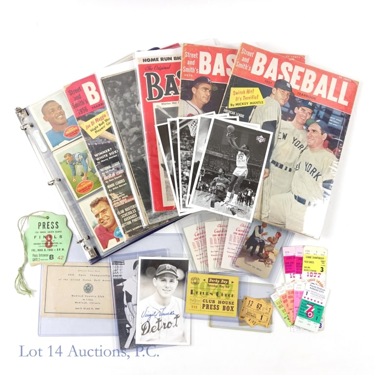 Sports Ephemera + 1960 Football Cards (42): Al Kaline signed black & white 3.25" x 5.5" postcard and Virgil Trucks signed black & white 3-3/8" x 5-3/8" postcard (these two autographs are sold "as is" with no COAs or guarantees) ***** ticket stu